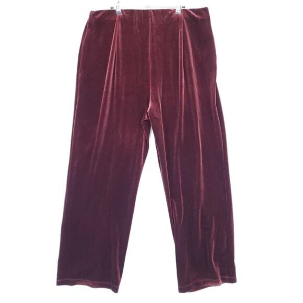 Susan Graver Style Velvet Pull‎ On Pants Women XL Wide Leg Burgundy Stretch